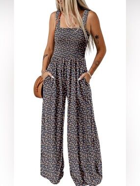 Smocked Square-Neck Jumpsuit